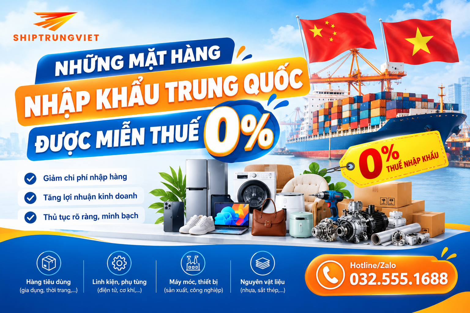 Những Mặt Hàng Nhập Khẩu Trung Quốc Được Miễn Thuế 0%