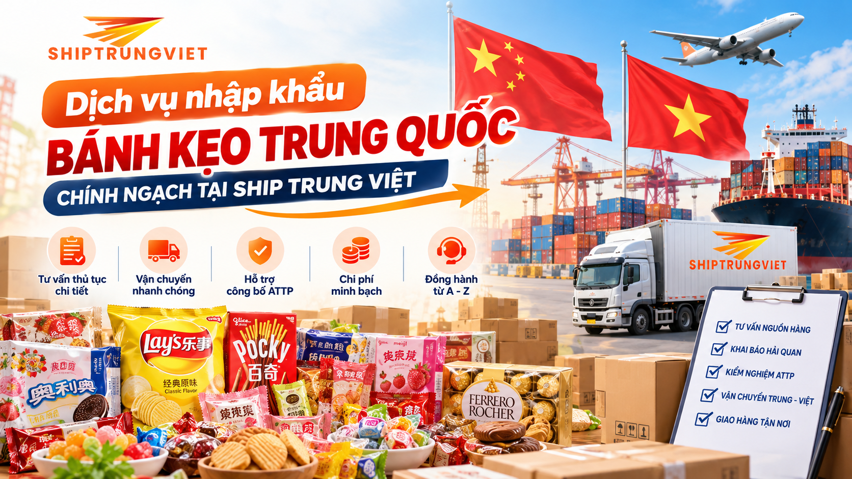 Thủ tục nhập khẩu bánh kẹo Trung Quốc chính ngạch: Hồ sơ, thuế và quy trình