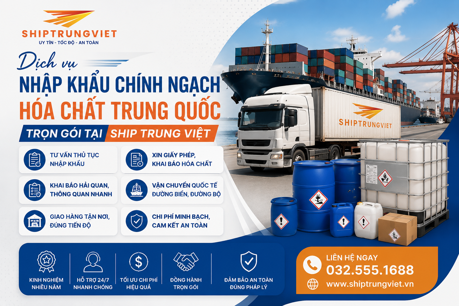 Thủ Tục Nhập Khẩu Hóa Chất Trung Quốc Chính Ngạch Mới Nhất 2026 | Hướng Dẫn A-Z