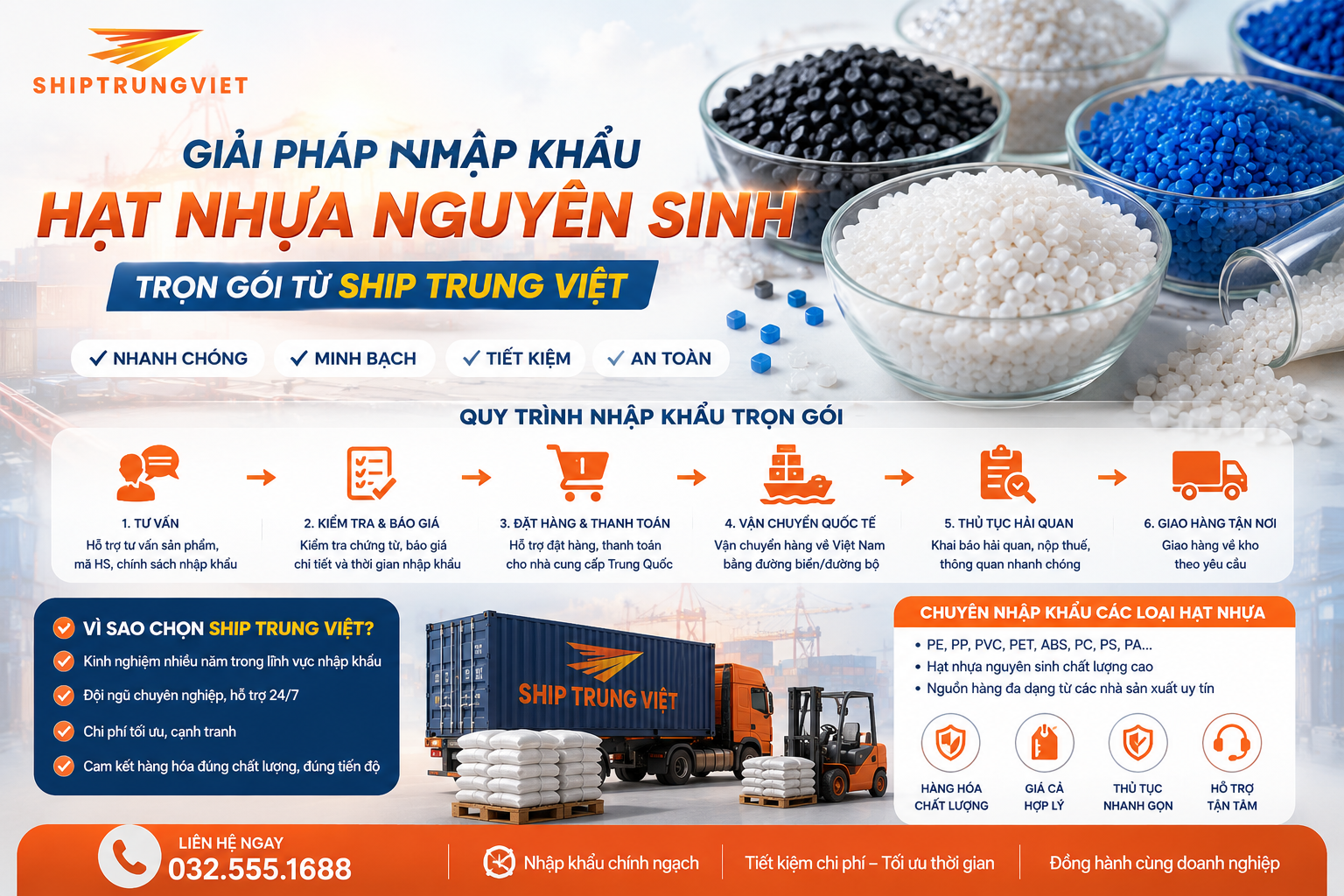 Thủ tục Nhập khẩu hạt nhựa nguyên sinh: HS Code, thuế, hồ sơ và quy trình thông quan