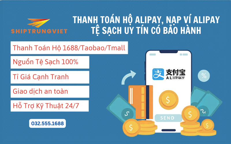 Thanh toán hộ Alipay, Nạp ví Alipay tệ sạch uy tín có bảo hành, tiền về tài khoản trong 1 phút