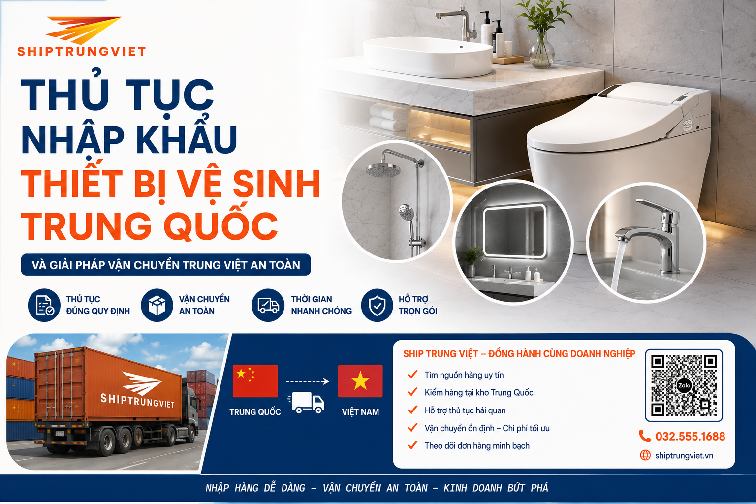 Hướng dẫn thủ tục nhập khẩu thiết bị vệ sinh Trung Quốc chính ngạch và dịch vụ vận chuyển Trung Việt tối ưu thuế